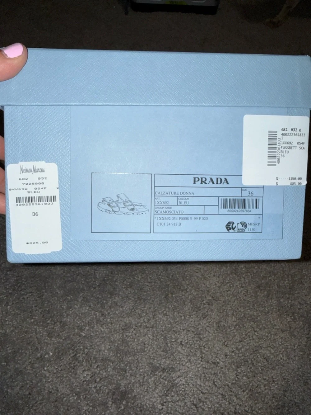 Prada Navy Suede Double-Buckle Slide Sandals with Gold Hardware - Picture 8 of 8